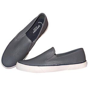 Sperry Womens Grey Perforated Slip-On Shoes 8.5M Memory Foam Casual Comfort